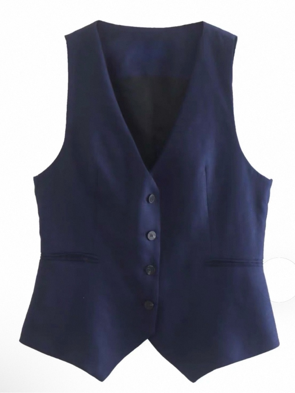 Zara Sleeveless Tailored Vest and High-Waist Pants Set in Navy